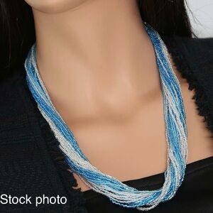 WHITE AND BLUE BEADED NECKLACE